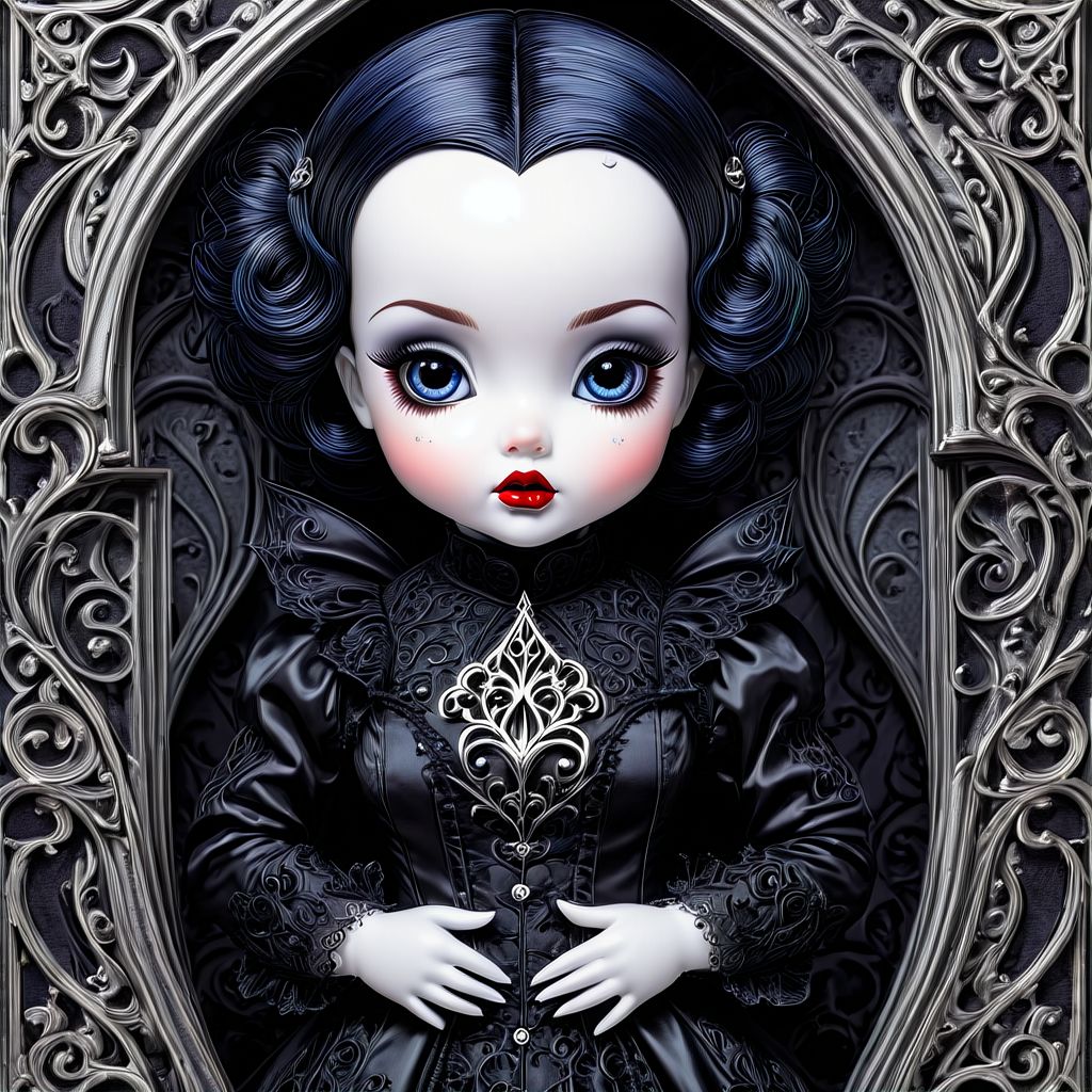 j scott campbell ,a whimsical image of a gothic baby doll
