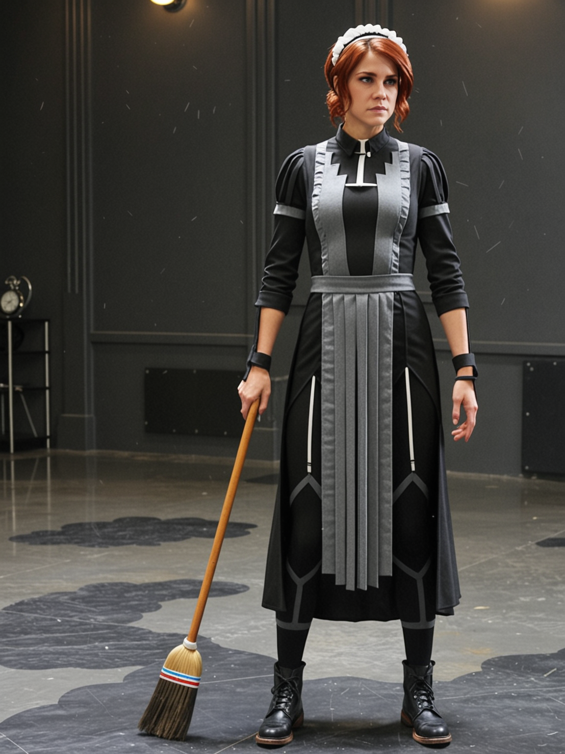 <lora:dmd2_sdxl_4step_lora_fp16:1>solo,solo focus,dark office,lonely,no humans,
<lora:Jasse_Faden_v6_biglust:0.95>woman,jasfdn face,jas hair,clothed,
[asynch:maid:0.33] outfit,[asynch elements::0.6],full body,Headdress,broom