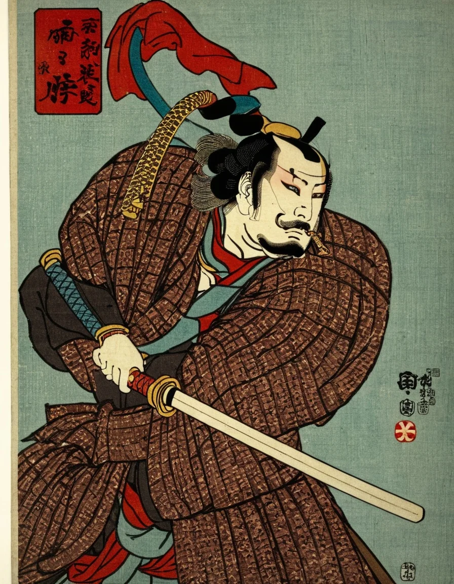 <lora:UtagawaKuniyoshiXL_v1:1> UtagawaKuniyoshiXL a samurai