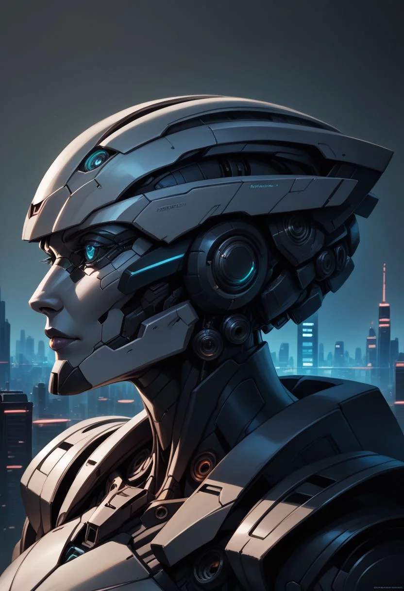 score_9, score_8_up, score_7_up, score_6_up, score_5_up, score_4_up, rating_safe,tpdne,photorealistic,realistic,cropped,upper body,robot,mecha,mechanical eyes,carbon fiber,cybernetic components,from side,cyberpunk,cityscape
