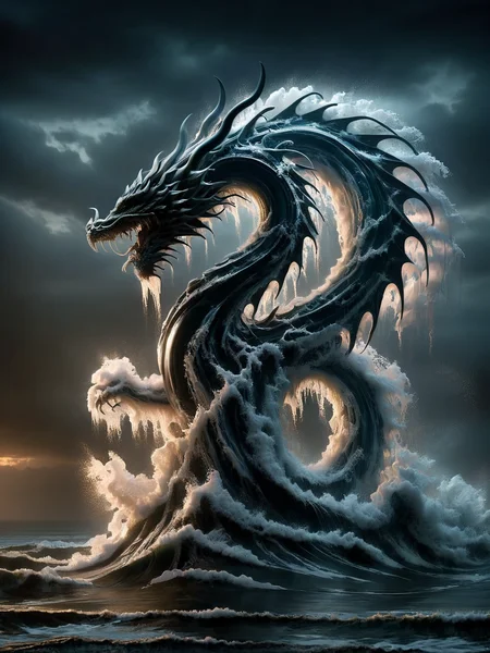 An ais-wvs dragon perched atop a wave-crashed cliff <lora:ais-wvs-sdxl:1>