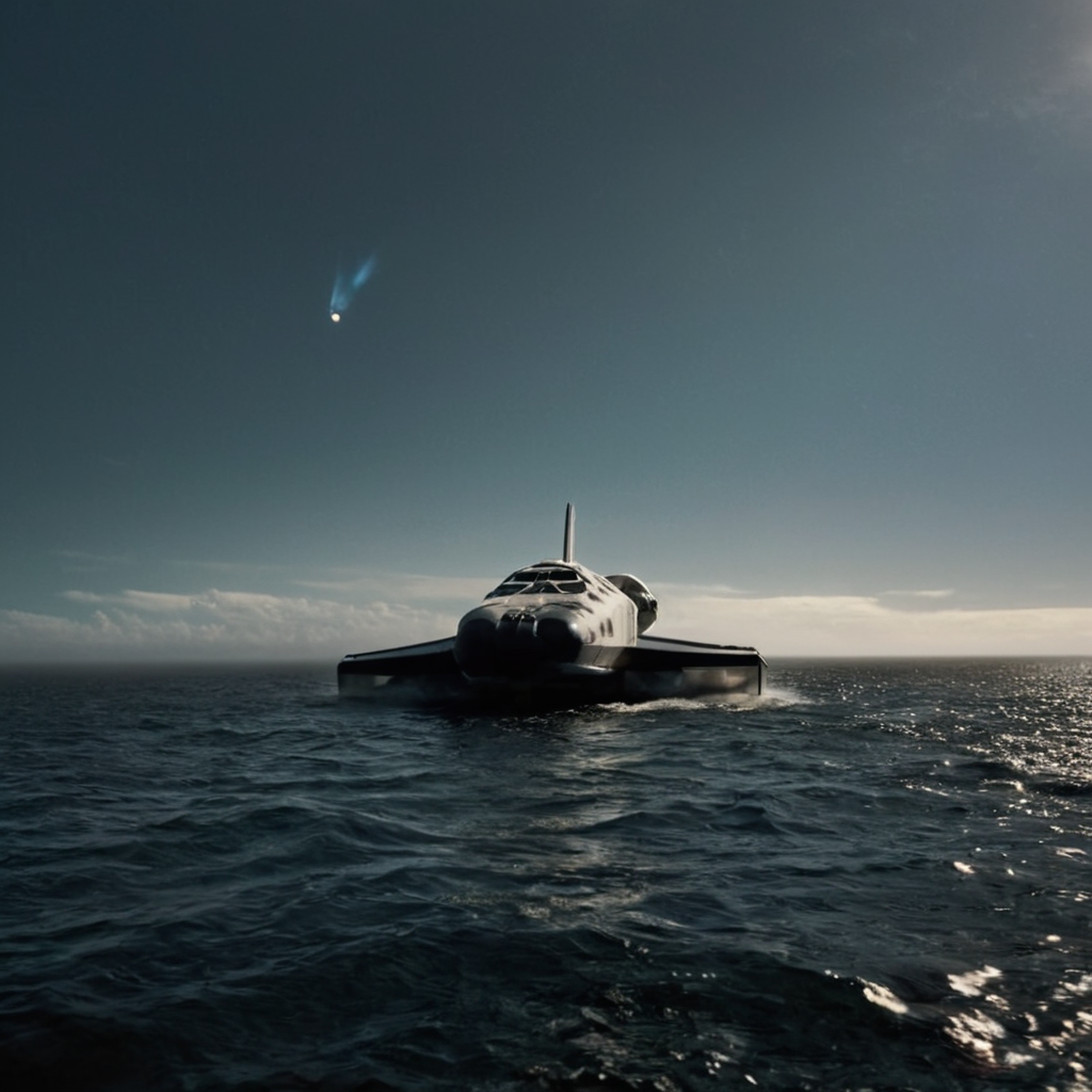 cinematic film still of  <lora:add-detail-xl:0.1>1
<lora:detailed:0.3> realism
<lora:perfection style:0.2> perfect
<lora:eyetune:0.6>
<lora:xl_more_art-full_v1:0.1>
<lora:Ron Fricke style:0.3>
<lora:Unreal Engine style:0.3>
<lora:TeethXL:0.3>
<lora:Chiaroscuro Lighting Style:0.3> Chiaroscuro Lighting Style
 <lora: Interstellar style:0.9>
In 2067, dystopian science fiction world a shuttle in the middle of a large wave,outdoors,sky,water,no humans,night,ocean,star (sky),night sky,scenery,watercraft,vehicle focus,waves , sci-fi, futuristic, movie themed, sharp, detailed, epic cinematic photography, artistic, dramatic light, cinematic color style, Kodak film style, Interstellar style, shallow depth of field, vignette, highly detailed, high budget, bokeh, cinemascope, moody, epic, gorgeous, film grain, grainy