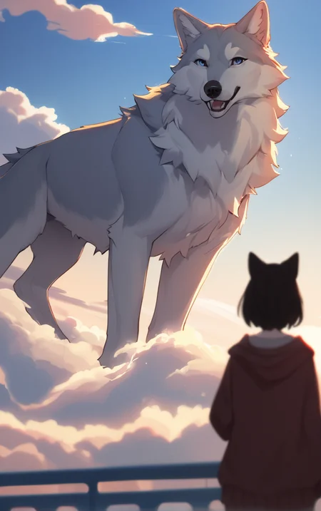 score_9, score_8_up, score_7_up, score_6_up, BREAK
CONCEPT_Oversized_Animal_ownwaifu,
oversized animal, gray_wolf,
1girl, outdoors, cloud, standing, sky, from behind, day,
<lora:PONYXL_CONCEPT_Oversized_Animal_ownwaifu:0.8> , depth of field
,