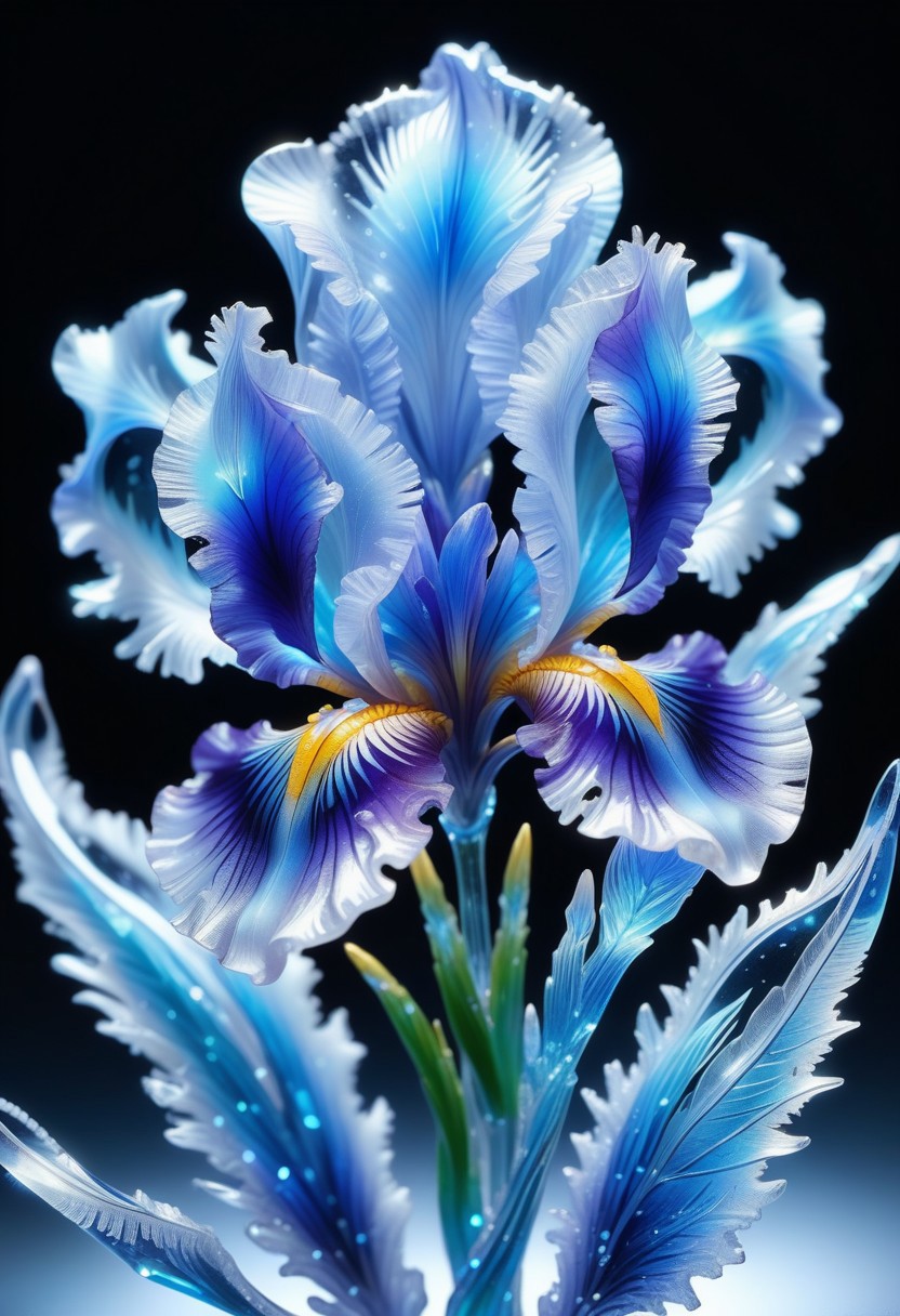 a versicolor iris  made out of Jed-Blmicry,  <lora:BioIceCrystalStyle-000006:0.7>, masterpiece, full of details,