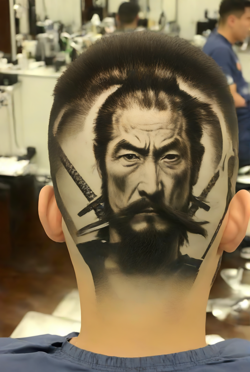 <lora:PE_BackOfHead_Haircut:1> PEHairCut, haircut, back of the head,
mythical samurai, holding swords, legendary swordsman