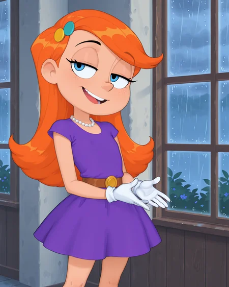 score_9, score_8_up, score_7_up, masterpiece, best quality, newest, absurdres, highres, amazing quality, colorful,
masterpiece, best quality, absurdres, newest, very aesthetic, amazing quality,highres,sensitive, absurdres, high resolution, ultra detailed, perfect details,
source_cartoon,   toon (style), (cartoon:1.0), source_carton:1.1, rating:suggestive, dynamic sexy pose, seductive, sultry,
detailed,detailed eyes,perfect eyes,detailed,detailed hands,perfect hands,detailed,detailed legs,perfect hands, 1girl, solo,
 <lora:Hoshime_Style_r2:0.6> , Hoshime_Style, petite,
<lora:Riley_Daring:0.8> , Riley_Daring, purple dress, pearl necklace, jewelry, white gloves, rain, blue eyes, orange hair, long hair, window, open mouth, hair ornament, teeth, smile, half-closed eyes