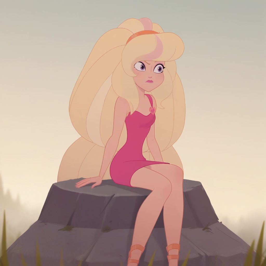 score_9_up, score_8_up, BREAK, 1girl, solo, Aphrodite, big hair, long hair, blonde hair, lipstick, dress, sitting on rock, <lora:Aphrodite_GodsSchool_PXL_Leaf1:0.8>, closed mouth,