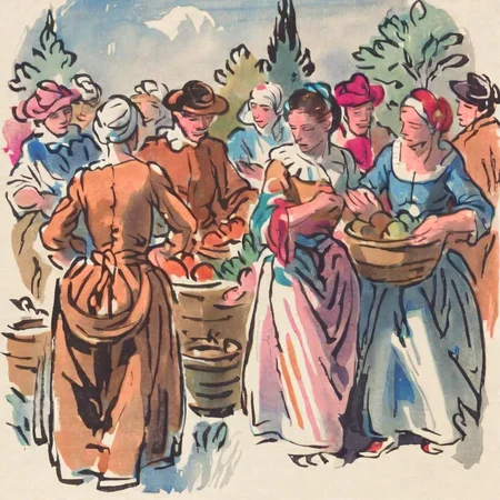 jchadel women at the market, group of people<lora:jchadel:1>
