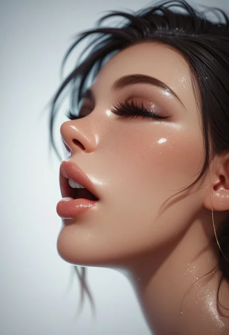 score_9, score_8_up, score_7_up, score_6_up, score_9, score_8_up, poprtrait, tight, orgasm face, horny, sexy, nice white teeth, (dark wet tiny lips), red short messy hair, dark background, soft light, sensual , gentle