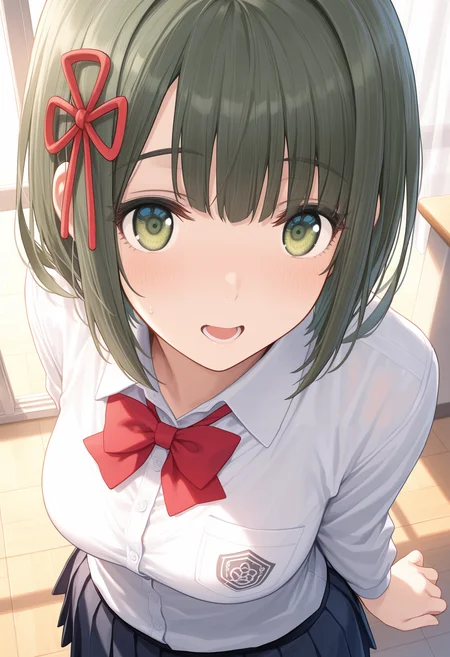 masterpiece, best quality, good quality, 1girl, solo, school uniform, miyabi green eyes, <lora:miyabi illustrious 039:1>