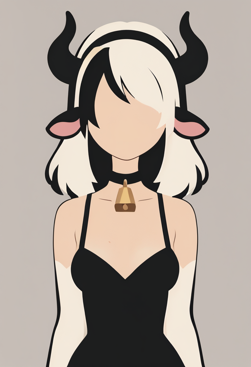 score_9, score_8_up, score_7_up, score_6_up, score_5_up, score_4_up <lora:PonyMinimalStyle:1> Minimalstyle,  cow woman, faceless female,  simple background, vector, flat colors, faceless, simple