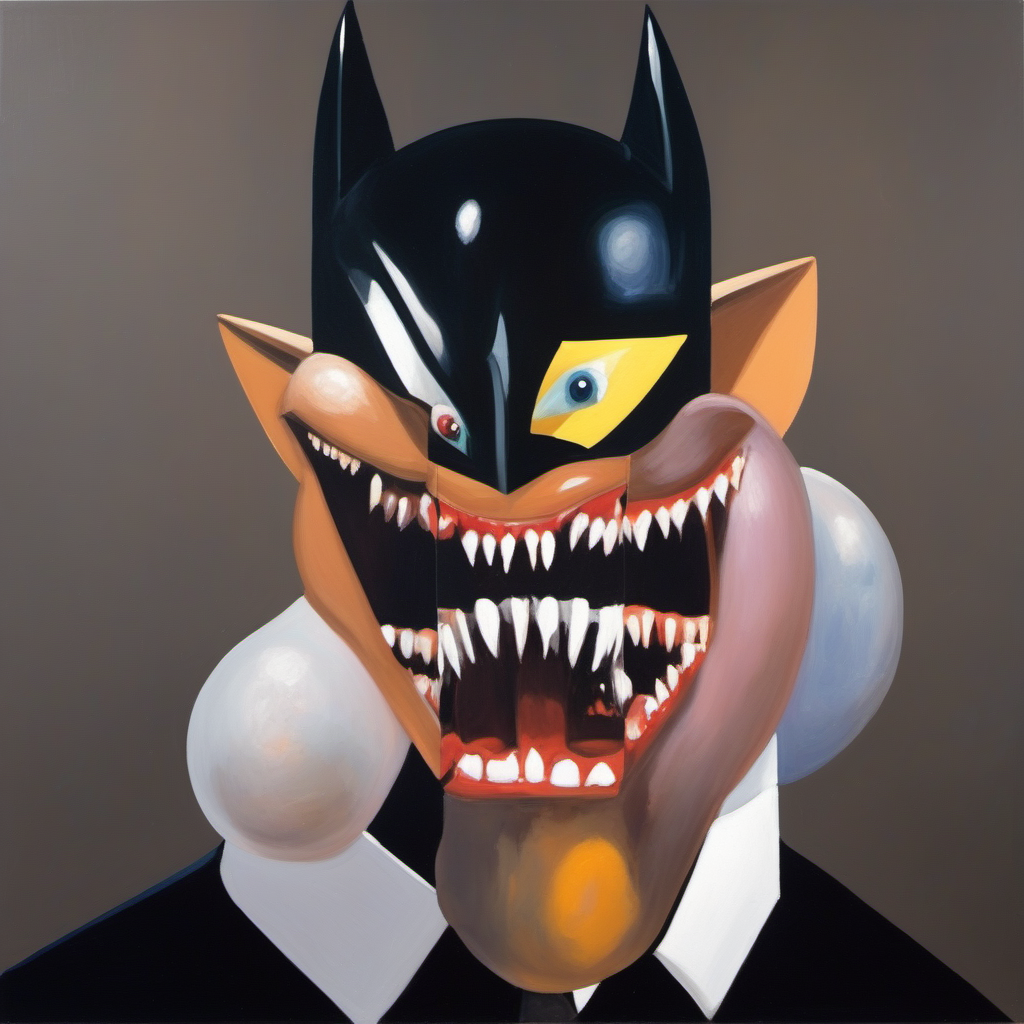 painting of the Batman  with sharp teeth, George Condo Style, horror(theme),  <lora:MBTDF xl:0.9>