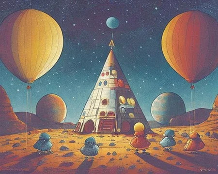 A birthday party on the moon, art by kidbooks, hd, 8k,