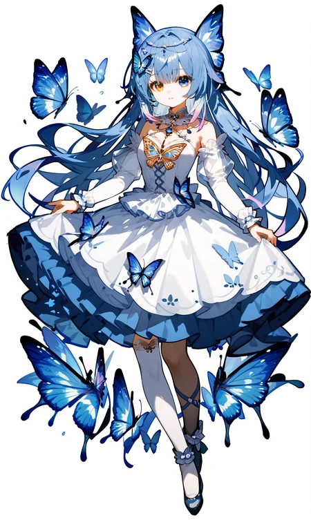 score_9, score_8_up, score_7_up,
<lora:ameki_pony:0.9>, 1girl, ameki_pony, heterochromia, dress, butterfly hair ornament, blue hair, long hair, hair ornament, thighhighs, jewelry, detached sleeves,
full body