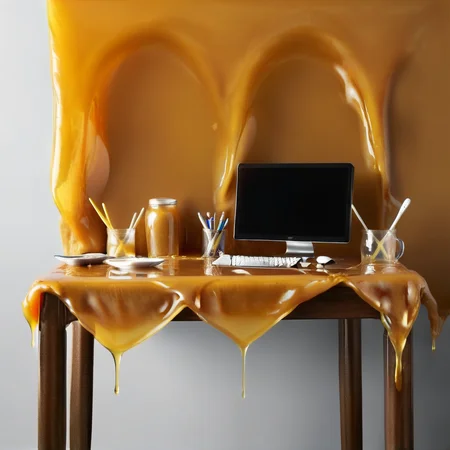 desk covered in honey<lora:HoneyXL11:0.9>