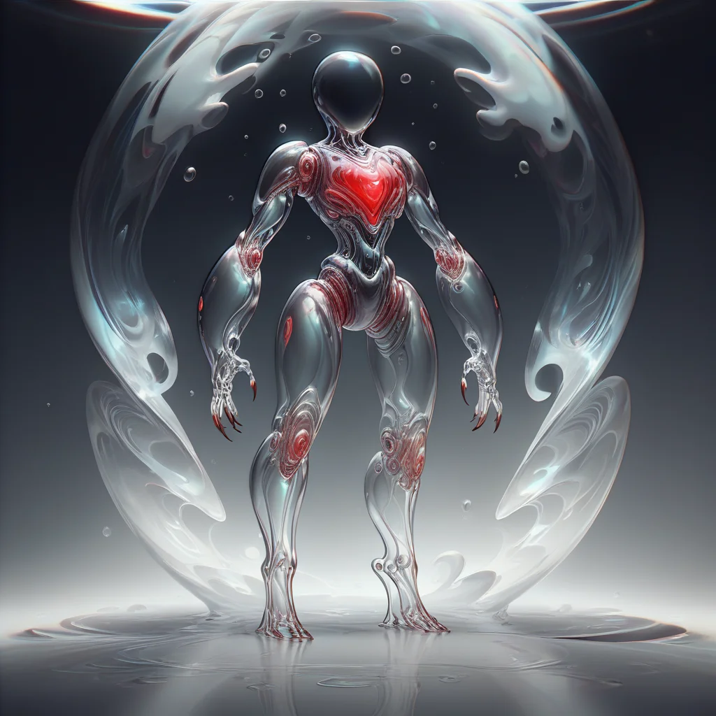 score_9, score_8_up, <lora:BubblyTech_PonyXL_B-000013:1>,bubblytech ,scifi, transparency, caustics , iridescent,
concept art, tall, full body, black inky skin, faceless, eyeless, noseless, mouthless, long fingernails, red bioluminescence, dark magic aura,,