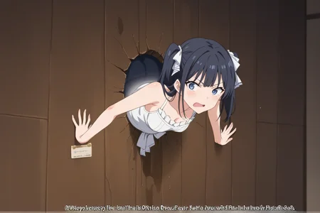 score_9, score_8_up, score_7_up, best quality, masterpiece, source_anime, anime screenshot, BREAK, 1girl, stuck in wall, through wall, from front <lora:stuckwall:1>