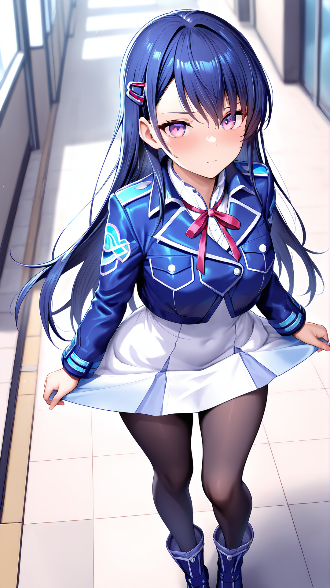 amazing quality,absurdres,best quality,masterpiece,highres,newest,detailed,detailed body,detailed face,masterpiece,best quality,solo,
ãã­ã¢,1girl,solo,long blue hair,purple eyes,dress,hair ornament,ribbon,black pantyhose,blue boots,blue long-sleeved jacket,
<lora:ãã­ã¢:0.8>,