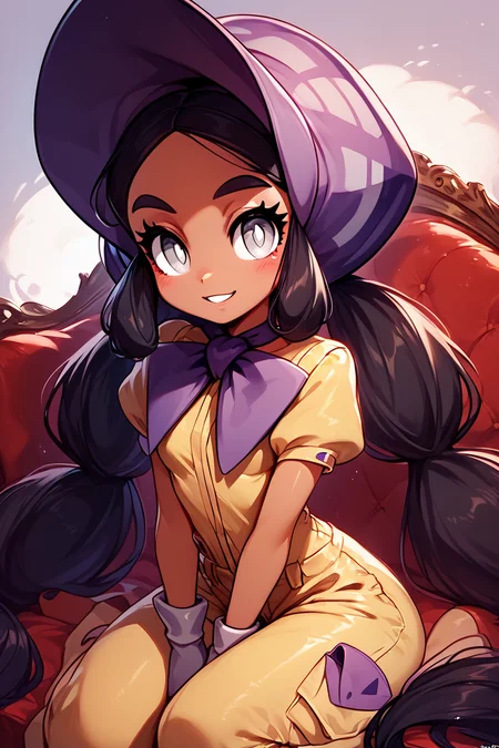score_9, score_8_up, score_8, medium breasts, (curvy), cute, eyelashes, ,,, , ,,, zzHapu, grey eyes, black hair, long hair, twintails, very long hair, dark skin, bright pupils, white pupils, gloves, purple bonnet, short sleeves, jumpsuit, <lora:Hapu_Pokemon_PDXL:1.0>, ,,,, BREAK, ,,, smile, looking at viewer, blush, blurry, couch, sitting, ,,, shiny skin, <lora:ProAnime_PDXL_v1:0.7>, ,,, embedding:zPDXL, Expressiveh, <lora:SDXLFaeTastic2400:0.5>, <lora:Expressive_H-000001:0.4>,