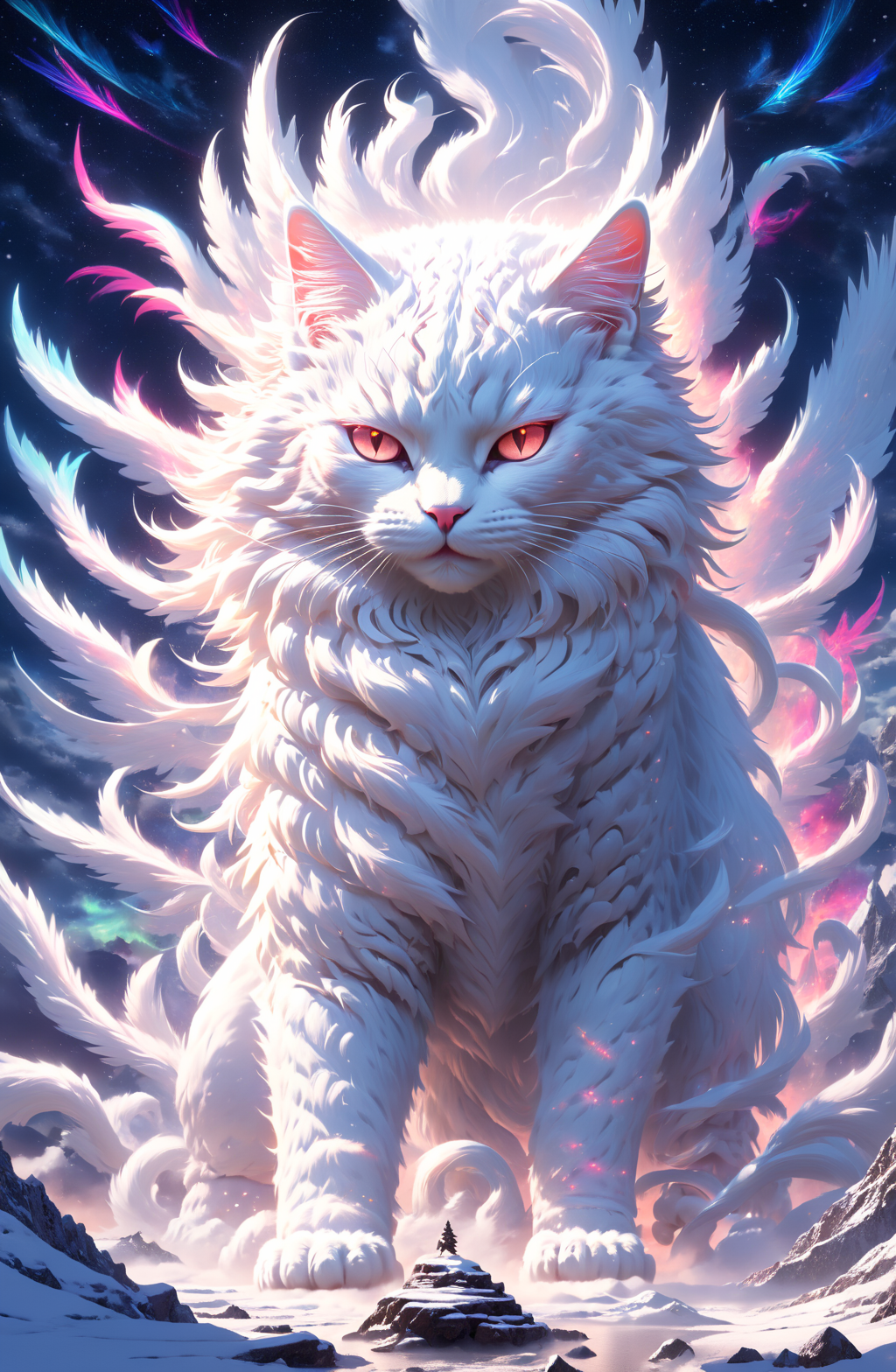 ð±ð¡ (ã£âÏâ)ã£Cute and lively white cat, Magic, Science Fiction, Indescribable, Alternative Cognition,  Color, beyond cognitive material, Ultra adn cognizant Lighting Tips, and finally zbrush layered rendering.
<lora:sdxl_photorealistic_slider_v1:0.6>
<lora:SDXL_Sacred_beast:0.8> <lora:waterfallsXL:0.2> <lora:FDESIGN_Starry_Sky_SDXL:0.2>
and  Beast of God, the Beast of the World, and the Beast of Heaven
in addition this, Switzerland Snowy Night, Aurora Phoenix Sky Dance,
lasers, neons, vibrant colors, (mirroring:0.8)