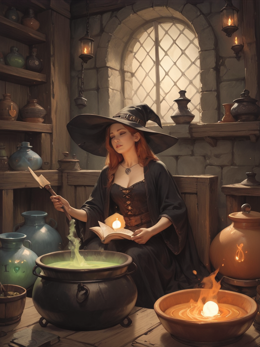 score_9, score_8_up, score_7_up, score_6_up, score_5_up, score_4_up,  <lora:ph4nt0m01lXLP:0.7> ph4nt0m01l, 1girl, witch, cauldron,