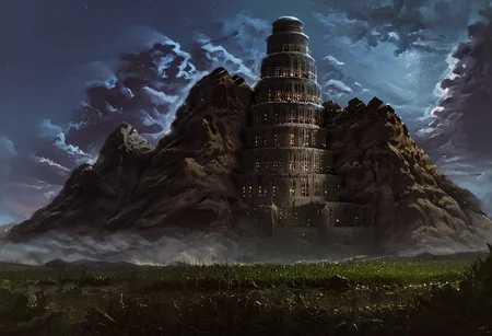 Sky, night, star , cloud ,weed, grass, urithiru, tower city, (tower), rock, weed, dark, chiaroscuro, low-key, DarkFantasy, Dark Fantasy page,matchcraft floating island, floating islands, islands