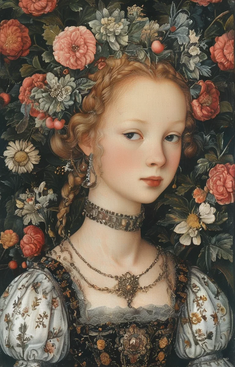 masterpiece,best quality,<lora:tbh282-sdxl:0.9>,illustration,style of Lucas Cranach the Younger portrait of idolmaster cinderella girls,