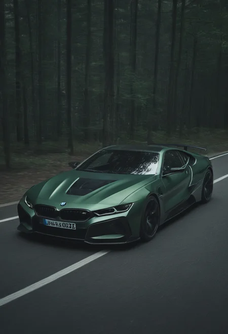 Techwear fashion bmw m 1,<lora:CHV-Zoom:1>,Cornelisz Hendriksz Vroom vehicle,car,supercar [1],forest green [2], . Futuristic, cyberpunk, urban, tactical, sleek, dark, highly detailed