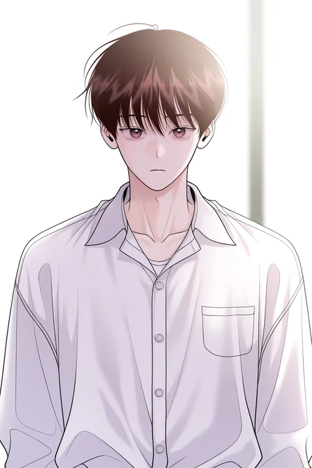 masterpiece, best quality, amazing quality, very aesthetic, high resolution, ultra-detailed, absurdres, newest, scenery, volumetric lighting, depth of field,anime screencap, , , 1boy, solo, male focus,<lora:yoil:0.93>,won yo il,dark brown hair,brown eyes,short hair,looking at viewer,shirt, expressionless,closed mouth, white shirt, upper body, collared shirt,collarbone,buttons,white background