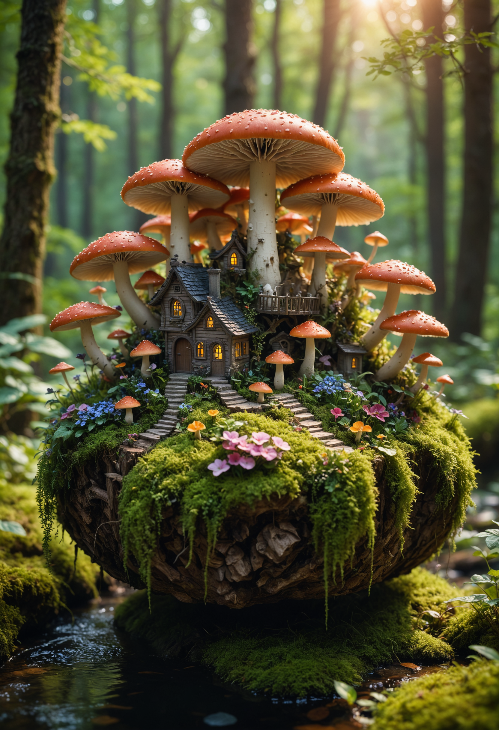 Tilt-shift photo of A vibrant,colorful floating city,clouds above a beautiful,enchanted landscape filled with whimsical flora,enchanted forest landscape,Magical and dreamy woodland with vibrant green foliage and sparkling flowers,Landscape with twisted trees and vines,natural lighting and dark shadows,unique fantastical elements like floating islands and floating orbs,Highly detailed vegetation and foliage,deep contrast and color vibrancy,texture and intricate details in a mushroom element,merged,symmetry,unique,perfect,cinematic,focused,quality,very inspirational,inspiring,thought,highly saturated colors,lucid,pristine,spectacular,flawless,artistic,sharp focus,winning,illuminated,epic,stunning,gorgeous,breathtaking,creative,hopeful,futuristic,best,full,, ultra quality, ultra detailed, intricate details, 8k, hdr, rim light, chiaroscuro, golden hour, Bokeh, tilt-shift, masterpiece, dark shot, shadow, beautifully lit . Selective focus, miniature effect, blurred background, highly detailed, vibrant, perspective control<lora:WildcardX-XL-Detail-Enhancer:1><lora:WildcardX-XL-Detail-Enhancer:1><lora:WildcardX-XL-Detail-Enhancer:1><lora:WildcardX-XL-Detail-Enhancer:1>