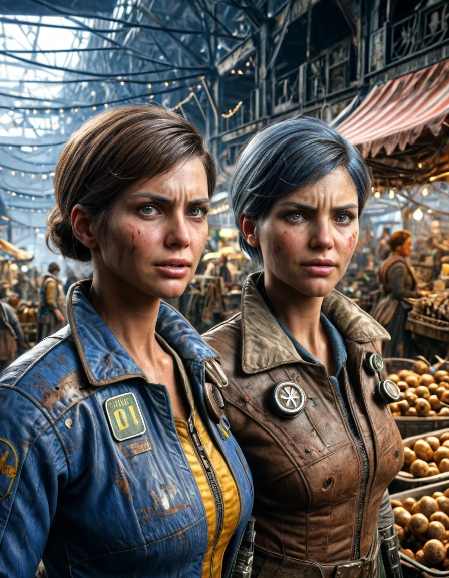 Skin Textures, High Resolution, High-Resolution Image, Cinematic, falloutlora, 2women, market, Professional Photography falloutlora, 2women, market . Studio lighting, sharp focus, high-resolution, lifelike colors, Close-Up falloutlora, 2women, market . Detailed macro perspective, highly detailed, high-resolution, intricate textures