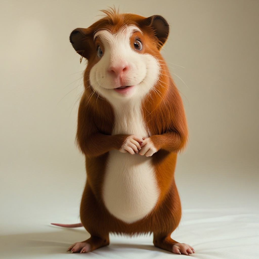score_9, score_8_up, score_8, score_7, source_movie, realistic, Darwin(GF), Solo, 1boy, semi-anthro, male furry, rodent, guinea pig, brown and white fur, brown eyes, pink nose, animal ears, full body, looking at viewer, standing, arms crossed, smile, white background,