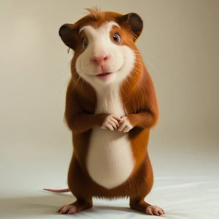 score_9, score_8_up, score_8, score_7, source_movie, realistic, Darwin(GF), Solo, 1boy, semi-anthro, male furry, rodent, guinea pig, brown and white fur, brown eyes, pink nose, animal ears, full body, looking at viewer, standing, arms crossed, smile, white background,