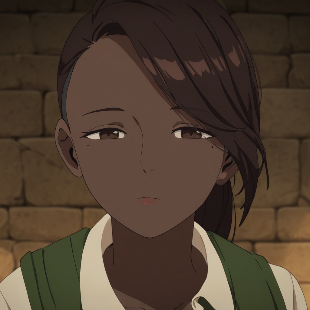 masterpiece, best quality, newest, absurdres, highres, 
DMStyle-DmpackV1.0, official style,
DMPACK-1-Kiki, dark-skinned female, beauty mark, mole under eye, brown hair, dark skin, ponytail, brown eyes,