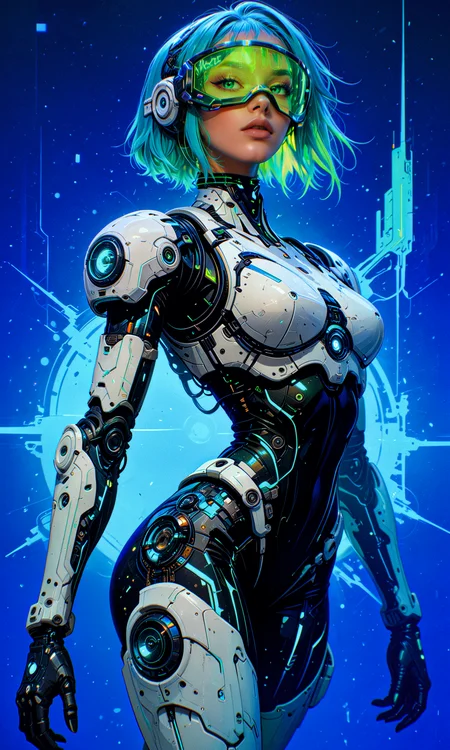 masterpiece, best quality, amazing quality, very aesthetic, absurdres, newest
digital art, focused subject, dynamic angle, side view, futuristic, sci-fi
1girl, solo, long turquoise hair, intense gaze, parted lips, forward-looking expression, dynamic pose, sexy pose, hips slightly turned
see-through holographic visor, full-face hud visor, white armor, glowing lines, neon blue and green hues, cybernetic aesthetic, advanced technology, dramatic lighting, strong highlights, deep shadows, high detail, atmospheric depth
bright blue background
in the style of cksc, in the style of cknc, in the style of ck-rw, btiflgrlsnrv2 <lora:reij-detaILer v2:0.4> <lora:spo_sdxl_10ep_4k-data_lora_webui:0.8> <lora:ck-shadow-circuit-IL-000012:0.8> <lora:ck-nc-cyberpunk-IL-000011:0.4> <lora:ck-neon-retrowave-IL-000012:0.2> <lora:Beautiful_Girls_V2:0.8>