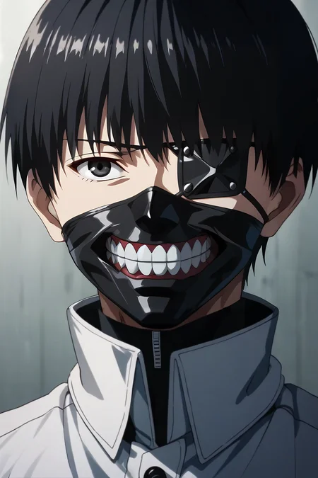 score_9, score_8_up, score_7_up, source_anime, rating_safe, , (photorealistic:0.6), looking at viewer, , , 1boy, solo, male focus, <lora:ken_kaneki_pony:0.78>, ken_kaneki, black hair, black eyes, short hair, bangs, eyepatch, mask, mouth mask, teeth, ,, , , <lora:sdxl_lightning_8step_lora:1>