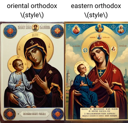 <lora:orthodox-icons_pony_v3:1>  ' ' a orthodox icon created in ,icon \(genre\),oriental orthodox \(style\), the image features a religious icon with a mother and child,likely depicting a scene from the bible., score_9, score_6_up, score_7_up