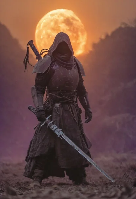 Red and Grey color graded glamour portrait photo of an Cyborg Samurai, macro, a captivating vibrant dark neon capturing the essence of a cyborg Bedouin sorcerer in fight stance, defying expectations by conjuring a whimsical robot 'freak' from an oversized sedge hat. ethereal, smoky backdrop. throwing a translucent orange/tanslucent purple/black, weapon, katana, holding katana, atmospheric haze, Film grain, cinematic film still, shallow depth of field, highly detailed, high budget, cinemascope, moody, epic, OverallDetail, gorgeous, 2000s vintage RAW photo, photorealistic, candid camera, color graded cinematic, eye catchlights, atmospheric lighting, skin pores, imperfections, natural, shallow dof,
Behind him, the stars shimmer with distant promise, casting their ethereal light upon the scene. In this moment of solitude and reflection, the astronaut embodies the resilience of the human spirit, poised on the threshold of the unknown, grappling with the weight of what might have been.
In the depths of this nocturnal tableau lies the promise of exploration and discovery, where the spirit of the astronaut converges with the boundless possibilities of the cosmos. Though Earthbound for now, his spirit remains untethered, reaching out towards the distant stars with an unyielding resolve to explore, to discover, and to soar beyond the limits of imagination.