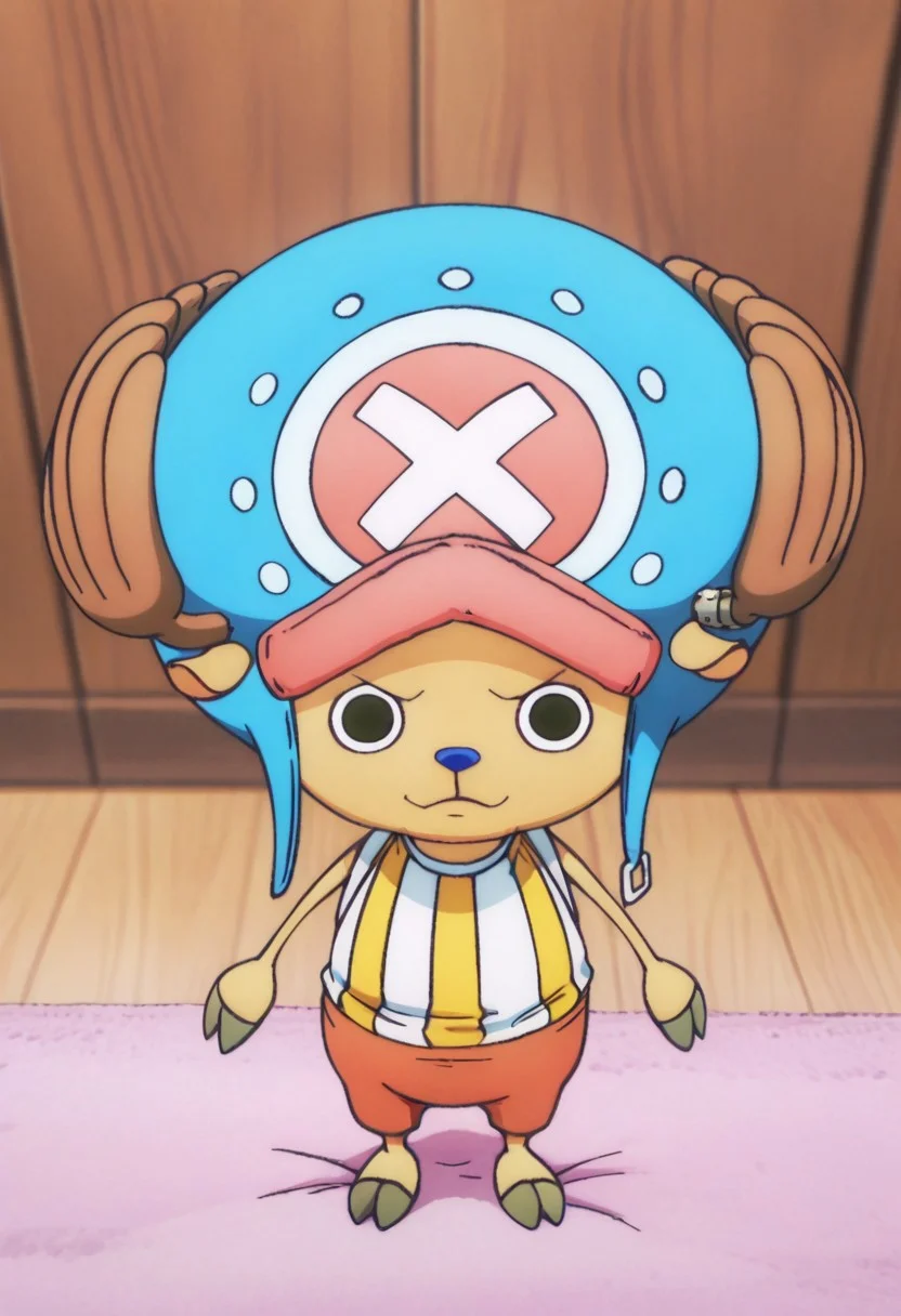 masterpiece,best quality,amazing quality, tony tony chopper, small chopper form, blue-pink hat, 1boy, solo, furry, looking at viewer,