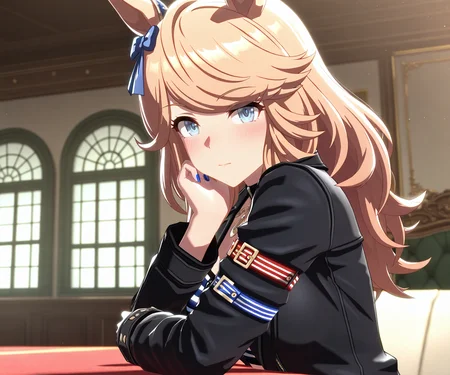 masterpiece, best quality, amazing quality, , 1girl, solo, looking at viewer, <lora:Gold City in game style 3D ILL-v2:1> ummsmingame, 3d, gold city \(umamusume\),