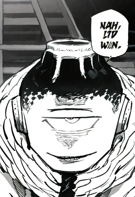 score_9, score_8_up, score_7_up, source_anime, monochrome, portrait, nahidwin, speech bubble, english text, 1boy, jogo,solo, smile, male focus, boots, black and white color,white skin, one-eyed, cyclops, tube ears, scarf,cape, <lora:meme_nahidwin_ponyXL:1>