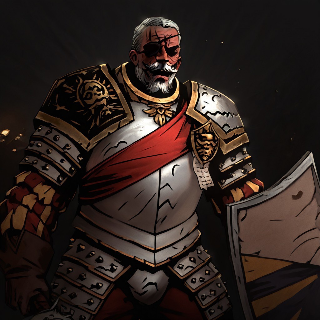 masterpiece, best quality, newest, absurdres, highres, DD2Style-IL.V1.0, shaded eyes, black eyes,
MAA-V1.1, 1boy, old man, armor, eyepatch, white hair, mustache, facial hair,