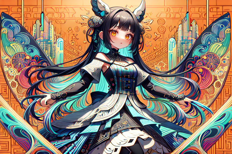 highly insanely detailed, masterpiece, top quality, best quality, highres, 4k, 8k, RAW photo, (very aesthetic, beautiful and aesthetic),  
(code_style,codestyle),(sympattern,geometric pattern),Doodle,vignette,colorful,geometric pattern wallpaper,symbolic patterns,vibrant,doodle pattern, 
<lora:CodeStyle (half generic class)_564920:1>, 
(1girl:1.3), 1other, 
vibrant orange background,âââ