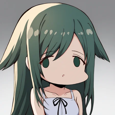 score_9, score_7_up, source_anime, uncensored, zPDXLxxx, <lora:intricate_details:0.5> intricate_details_xl, gradient background, (golden ratio:1.15) transparent background, face focus
<lora:Saya_No_Uta_v1.0:1> Saya, saya_(saya_no_uta), long hair, dress, green eyes, bare shoulders, sundress, sleeveless dress, white dress, green hair, blue hair, collarbone, ribbon, hair flaps
<lora:Faces_of_People_FX_Meme_v1.0:1> face of the people who sank all their money into the fx (meme), chibi, chibi inset, smoke