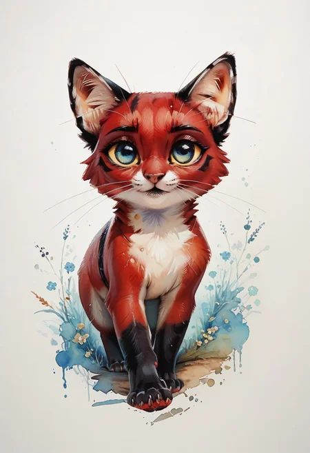 score_9, score_8_up, score_7_up, rating_questionable,score_9, score_8_up, score_7_up, BREAK,Red cat,red and white fur,highly detailed,intricate details,warm and cozy,<lora:ArsMJStylePony_-_Watercolor:1.5>