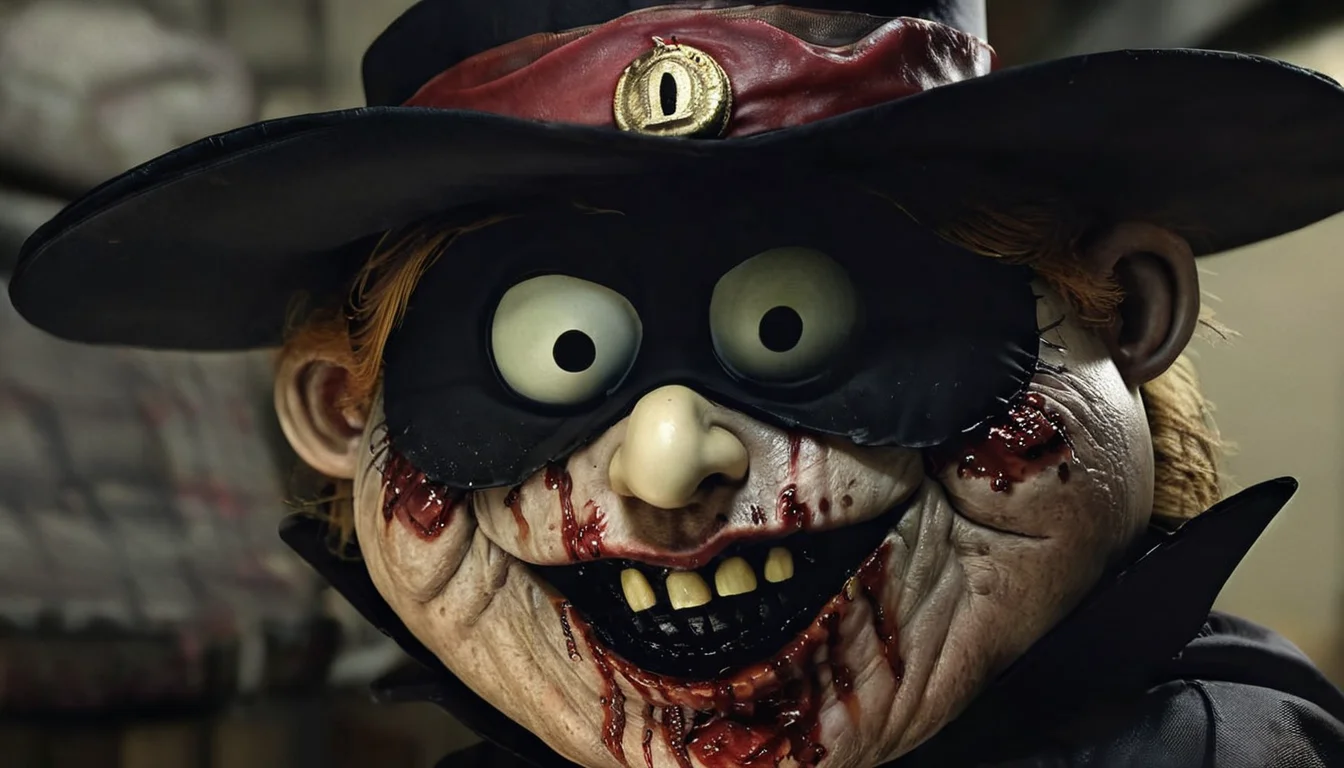 Horror-themed  <lora:HamburglarXL:.8> Hamburglar, muderer, blood <lora:moghxl-step00000350:1>hell, psycho . Eerie, unsettling, dark, spooky, suspenseful, grim, highly detailed