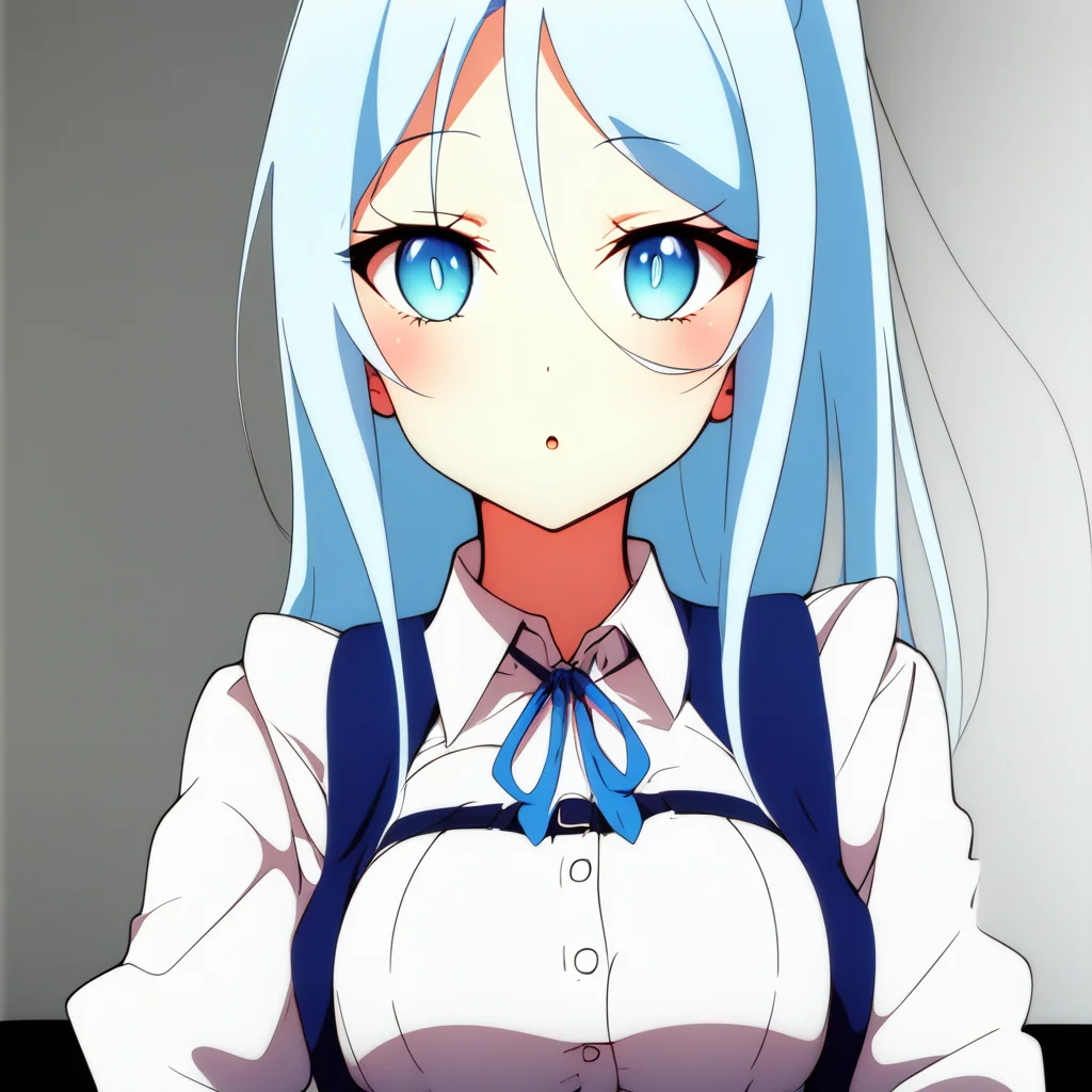 sylpha, long_hair, 1girl, blue_eyes, blue_hair, solo, blush, large_breasts, vest, white_shirt,, score_9, score_8_up, score_7_up, , anime coloring ,BREAK source_anime, anime