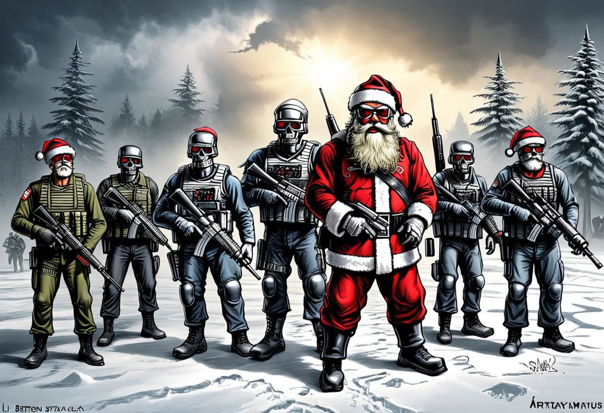 terminator santa claus army art by llbreton