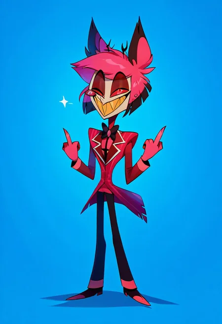 score_9, score_8_up, score_7_up, alastor_hh, alastor \(hazbin hotel\), super cute, cute face, chibi, middle finger, closed smile, Middle finger focus, clothed, super cute,