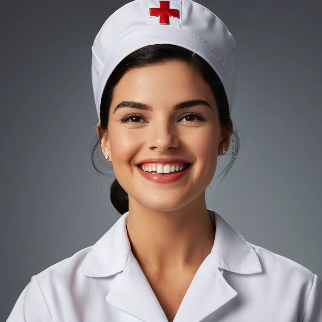 cinematic film still of <lora:Sharp detailed high quality image style v1:1>
A perfect photo of a woman in a white nurse uniform is smiling,1girl,solo,looking at viewer,smile,short hair,open mouth,shirt,black hair,hat,brown eyes,jewelry,white shirt,upper body,earrings,teeth,grey background,realistic,nurse cap,nurse , detailed face, detailed body, detailed hands, detailed eyes, detailed nose, detailed ears, detailed hair, detailed, perfection, detailed teeth, detailed skin texture, wrinkly, detailed fingers, detailed mouth, beauty, realism, real, detailed hair, detailed pores, detailed background, sharp image, detailed lips, different race, different color, different haircut, different skin tone, different, different people, different pose, perfection style, shallow depth of field, vignette, highly detailed, high budget, bokeh, cinemascope, moody, epic, gorgeous, film grain, grainy